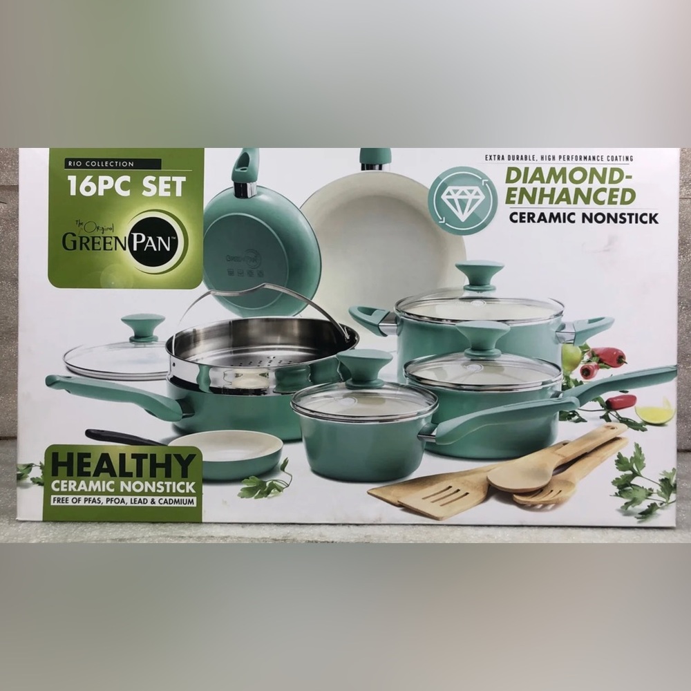 - Greenpan  Rio 16pc Ceramic Nonstick Cookware Set, Turquoise